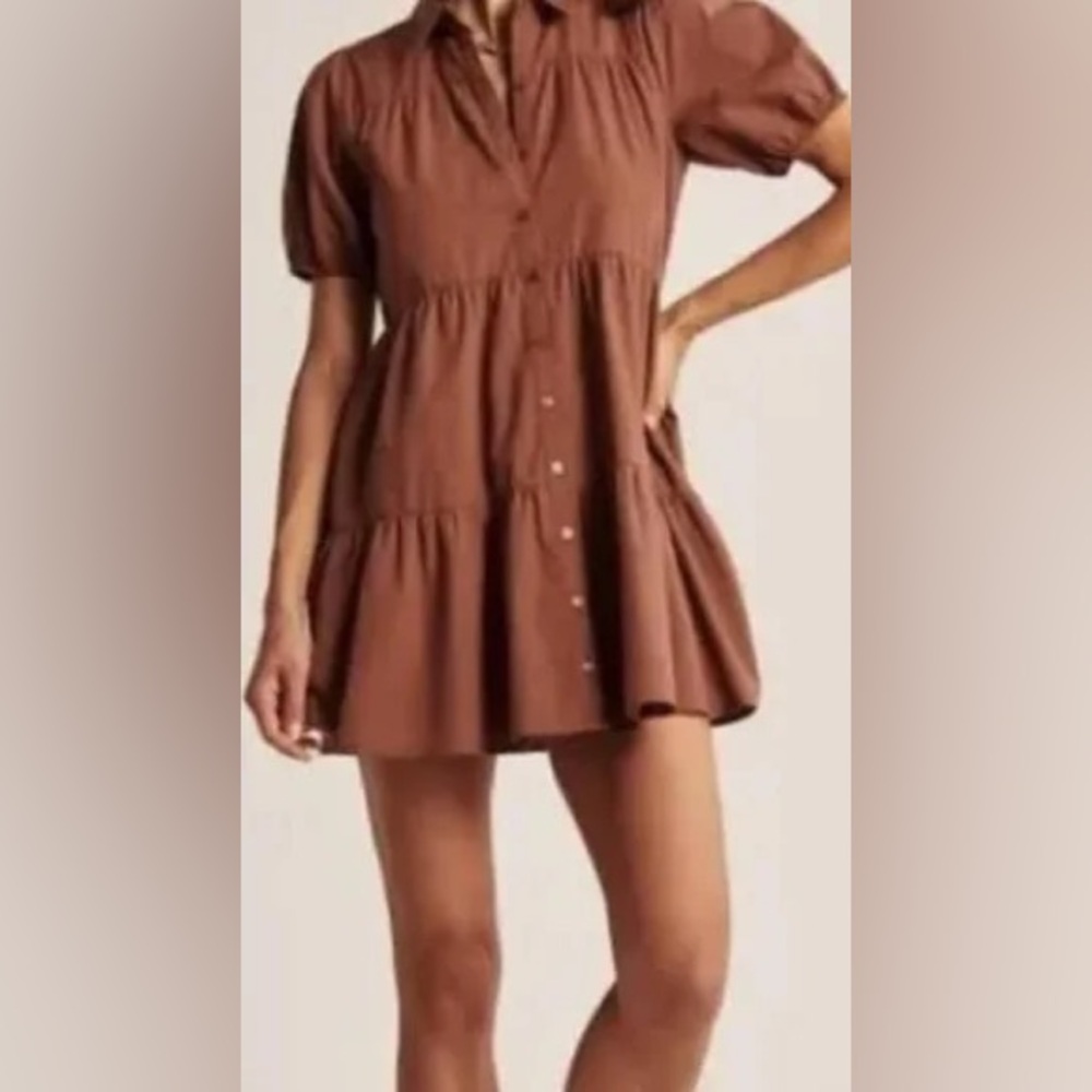 Abercrombie & Fitch Orange Brown Puff Sleeve Sundress
